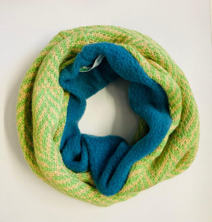 Green Herringbone with Teal Fleece Lining Neckwarmer